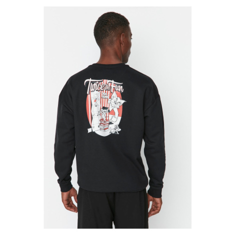 Trendyol Black Men's Relaxed Fit Crew Neck Tom and Jerry Licensed Sweatshirt