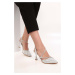 Shoeberry Women's Mungo Silver Glittery Gemstone Heels.