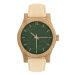 Béžovo-zelené drevené hodinky s koženým remienkom pre dámy