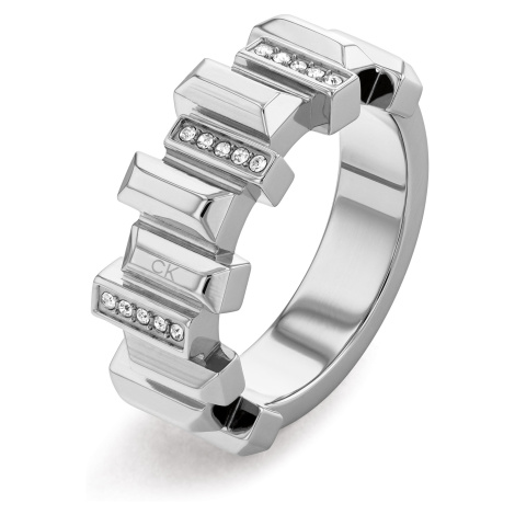 Calvin Klein Štýlový oceľový prsteň s kryštálmi Luster 35000322 52 mm