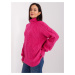 Fuchsia sweater with cables and cuffs