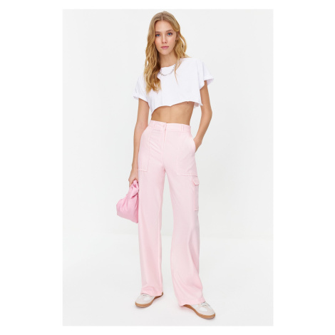 Trendyol Pink Cargo Wide Leg Contrast Stitch Detail Woven Trousers