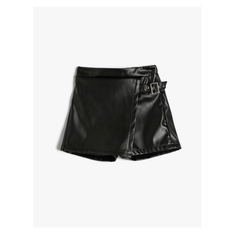 Koton Short Skirt Leather Look Elastic Buckle Detail