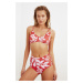 Trendyol Colorful Leaf Pattern Cross-Connected High Waist Bikini Bottom