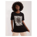 Black women's T-shirt with rhinestone appliqué