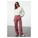 Trendyol Dusty Rose Wide Leg Pleated Woven Trousers