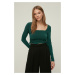 Trendyol Emerald Square Neck Gathered Detailed Fitted/Situated Crop Elastic Knitted Blouse