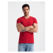 Ombre Men's BASIC classic cotton T-shirt with a v-neck - red