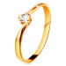 Prsteň v žltom 14K zlate - číry diamant medzi zahnutými koncami ramien - Veľkosť: 61 mm