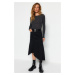 Trendyol Black Asymmetrical High Waist Midi Denim Skirt