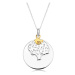 Strieborný náhrdelník 925, okrúhla známka - strom života, vtáčik zlatej farby