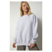 Happiness İstanbul Women's Gray Melange Raised Oversize Sweatshirt