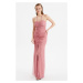 Trendyol Dried Rose Decollete Detailed Lace Evening Dress & Graduation Gown