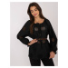 Black openwork women's blouse with belt