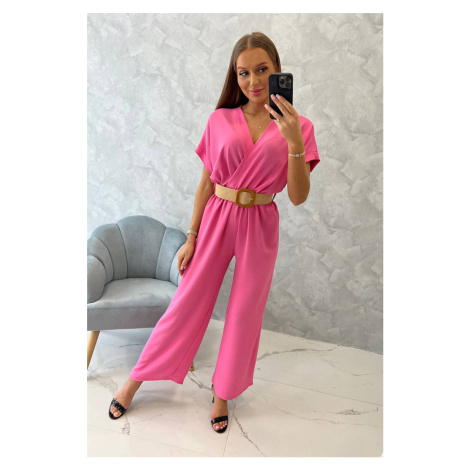 Jumpsuit with decorative belt at the waist pink