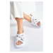 Fox Shoes Women's White Fabric Thick-soled Sandals