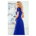 Dlhé modré šaty s výstrihom ELENA 405-2