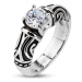 Oceľový dekoratívny patinovaný prsteň so zirkónom - Veľkosť: 51 mm