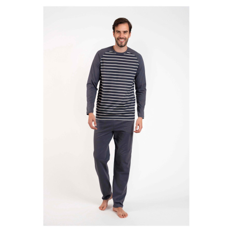 Men's pyjamas Lars long sleeves, long legs - graphite/graphite print Italian Fashion