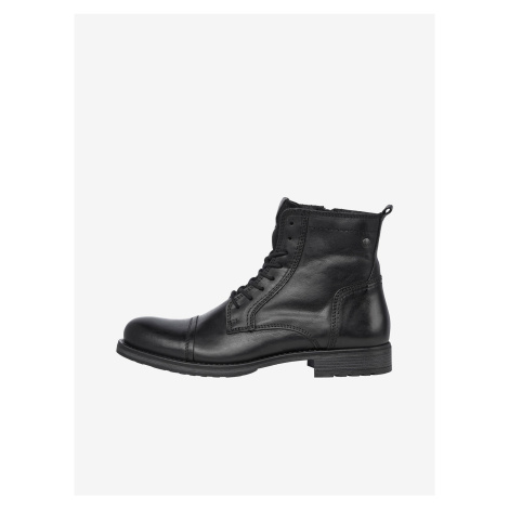 Čierne pánske kožené zimné členkové topánky Jack & Jones Russel
