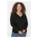 Trendyol Curve Black V-Neck Button Detailed Knitwear Sweater