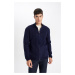 DEFACTO Navy Blue Comfort Regular Fit Relaxed Cut Stand Collar Pocket Basic Plain Zippered Sweat