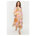 Trendyol Multi Color Floral Pattern Linen Look Belt Detailed Woven Dress