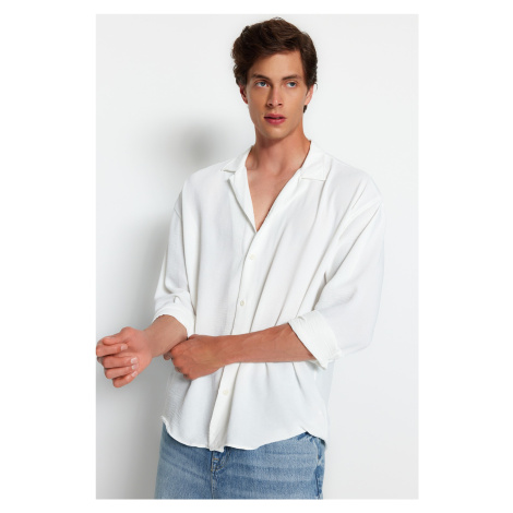 Trendyol White Oversize Fit Open Collar Summer Linen Look Shirt