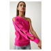 Happiness İstanbul Women's Fuchsia Window Detailed Single Sleeve Knitwear Sweater