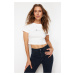 Trendyol Ecru 100% Cotton Daisy&City Embroidered Body-fitting Crop Knitted T-Shirt