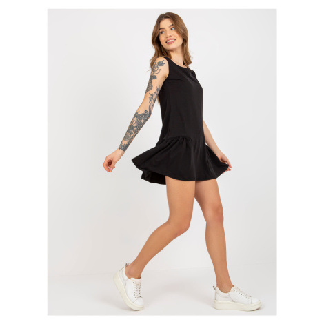 Basic black flared mini dress with ruffle