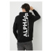 Mikina Alpha Industries pánska, čierna farba, s kapucňou, s potlačou