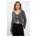 Trendyol Anthracite Crop Feather Tie Detailed Knitwear Cardigan