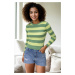 16420 Dewberry Womens Striped Crew Neck Knitwear Sweater-GREEN