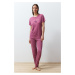 Trendyol Dusty Rose Heart Knitted Pajama Set