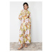 Trendyol Yellow Floral Patterned Flared Skirt Cotton Woven Dress