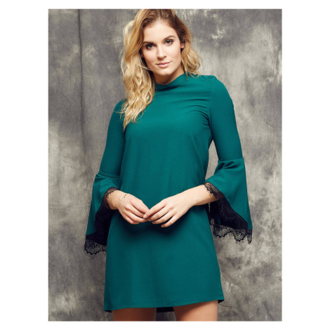 Cocomore Boutiqe dress with stand-up collar and flared sleeves green