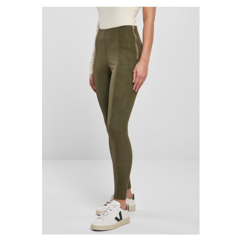 Women's washed trousers made of olive artificial leather Urban Classics