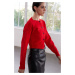 Trendyol Limited Edition Red Crop Soft Texture Rose Knitted Jacket Look Knitwear Cardigan