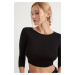 Cool & Sexy Women's Black Decollete Tie Crop Blouse