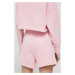 Bavlnené šortky HUGO ružová farba, s potlačou, vysoký pás