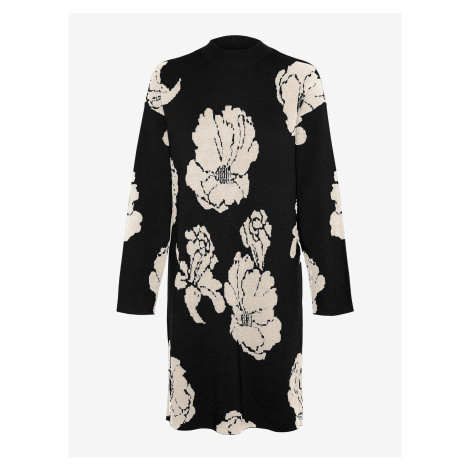 Women's white and black floral sweater dress VERO MODA Flora - Women