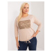 Beige women's blouse in a larger size with 3/4 sleeves