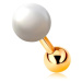 Piercing do ucha zo žltého 14K zlata, biela perla a lesklá gulička, 6 mm