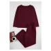 Trendyol Curve Claret Red Knitted Pajama Set with Slits