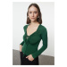 Trendyol Emerald Green Slim Barbell Neck Stretchy Knitted Blouse