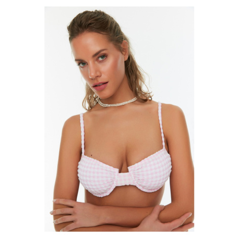 Trendyol Powder Gingham Textured Bikini Top