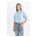 DEFACTO Cool Oversize Fit Striped Short Sleeve Poplin Shirt