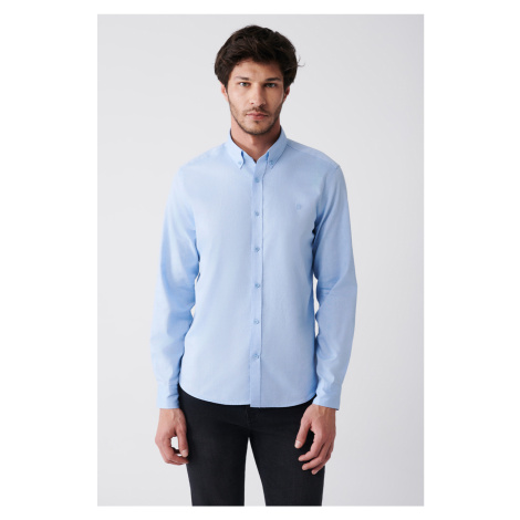 Avva Men's Light Blue Oxford 100% Cotton Buttoned Collar Regular Fit Shirt