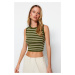 Trendyol Green Crop Striped Knitwear Slim Blouse